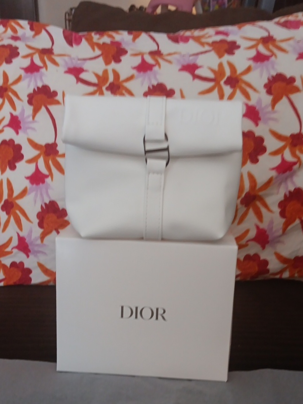 Dior White Leather Mini Roll-Top Shoulder Bag